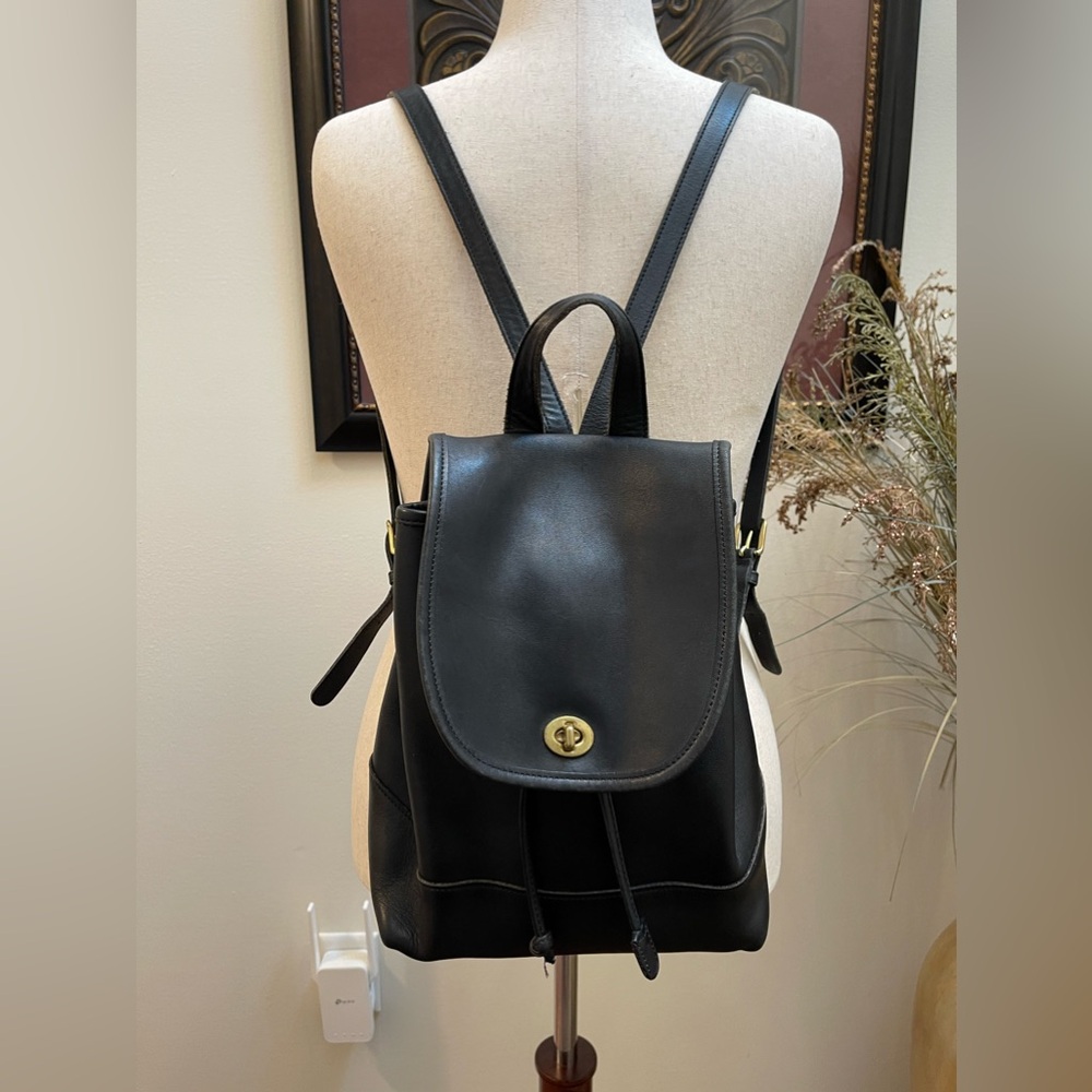 Vintage Coach 9791 Large Daypack Backpack - Black and Brass